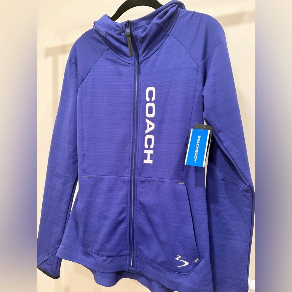 NWT Blue BeachBody Coach Women's Dry-Tek Full Zip Hooded Jacket